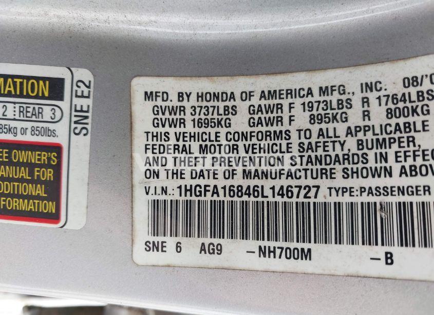 Photo 9 of 2006 Honda Civic EX (VIN 1HGFA16846L146727)