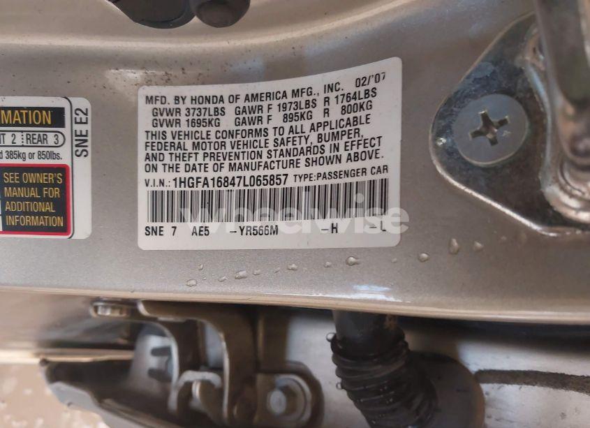 Photo 9 of 2007 Honda Civic EX (VIN 1HGFA16847L065857)