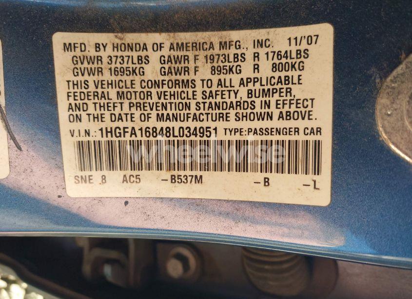 Photo 9 of 2008 Honda Civic EX (VIN 1HGFA16848L034951)