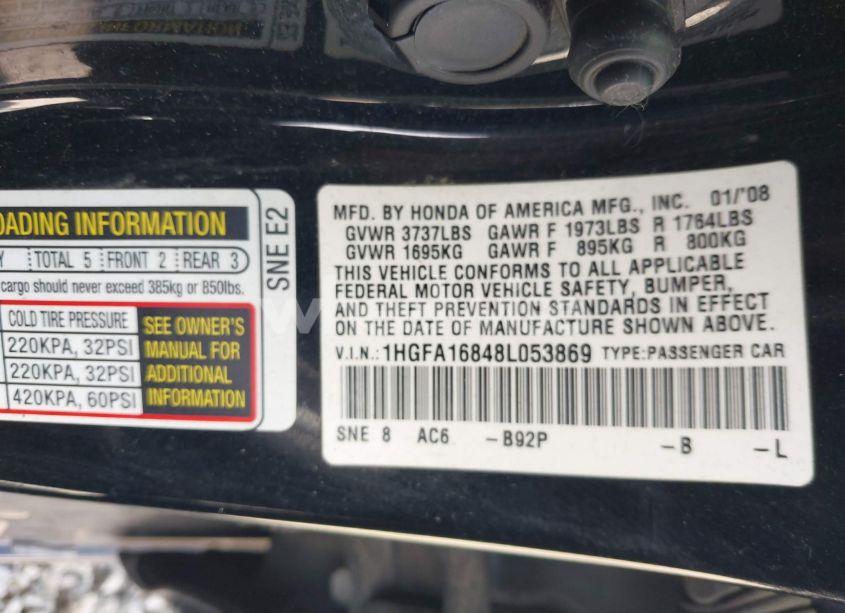 Photo 9 of 2008 Honda Civic EX (VIN 1HGFA16848L053869)