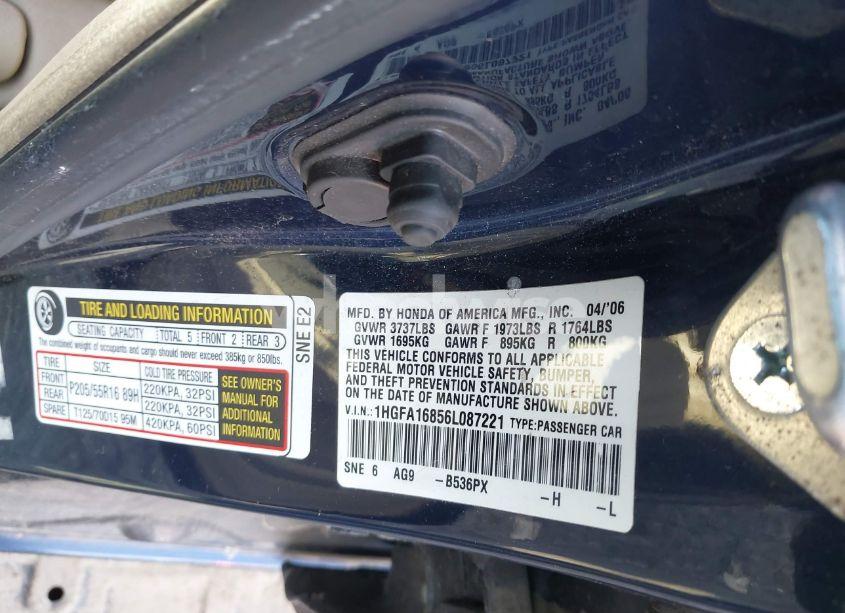 Photo 9 of 2006 Honda Civic EX (VIN 1HGFA16856L087221)