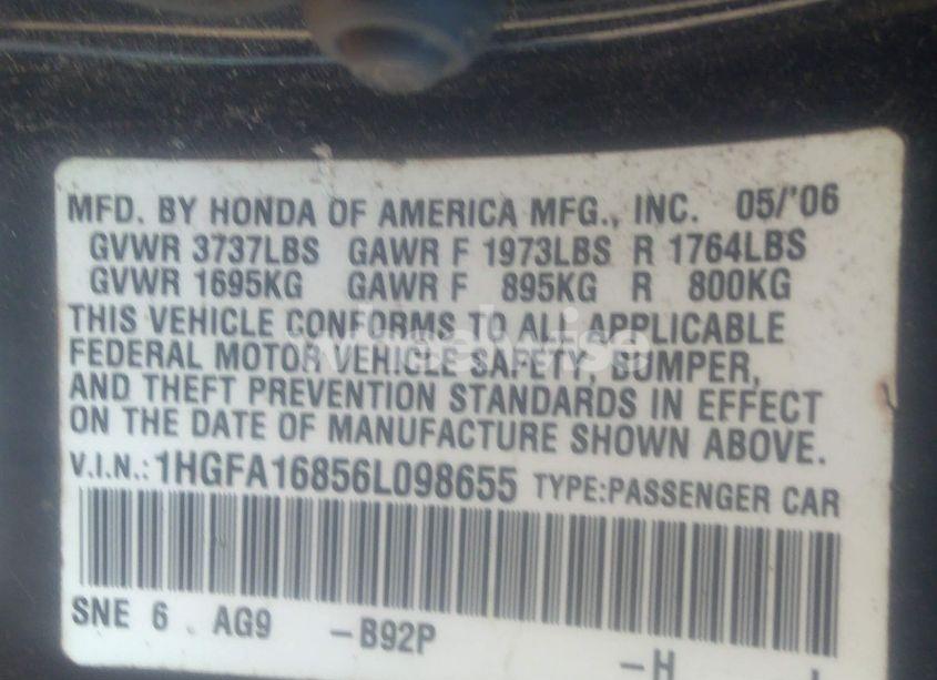 Photo 9 of 2006 Honda Civic EX (VIN 1HGFA16856L098655)