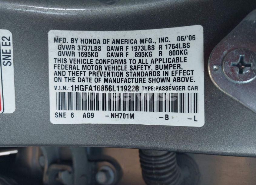 Photo 9 of 2006 Honda Civic EX (VIN 1HGFA16856L119228)