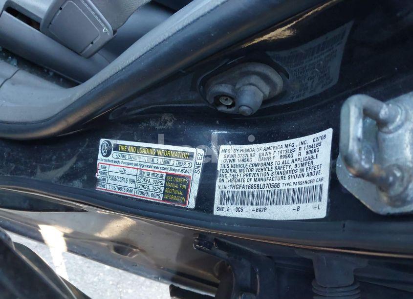 Photo 9 of 2008 Honda Civic EX (VIN 1HGFA16858L070566)
