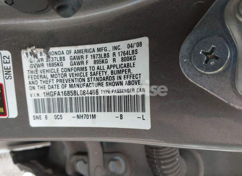 Photo 9 of 2008 Honda Civic EX (VIN 1HGFA16858L084466)