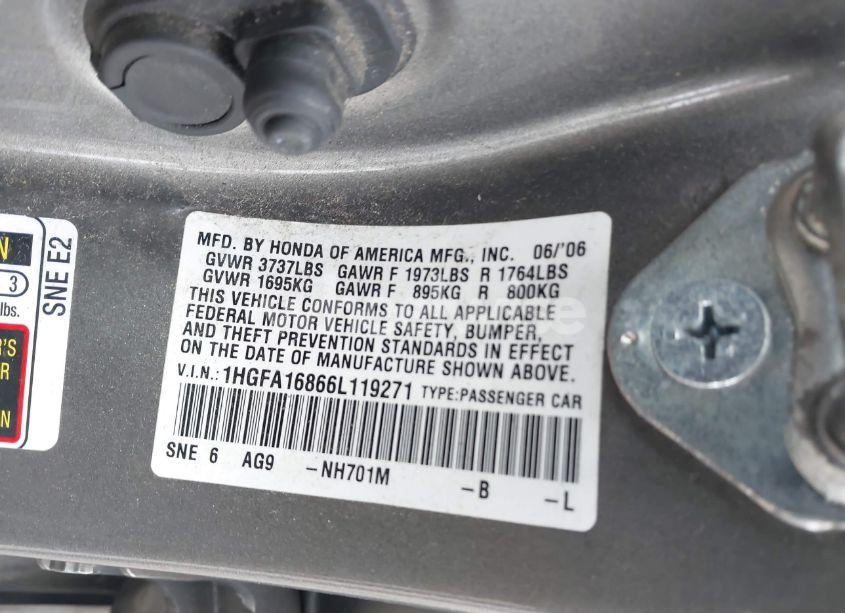Photo 9 of 2006 Honda Civic EX (VIN 1HGFA16866L119271)