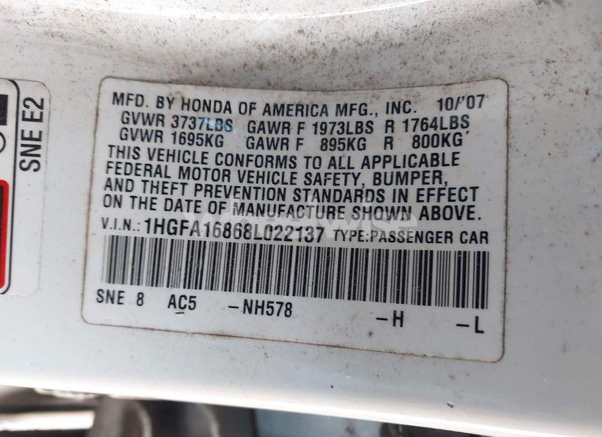 Photo 9 of 2008 Honda Civic EX (VIN 1HGFA16868L022137)