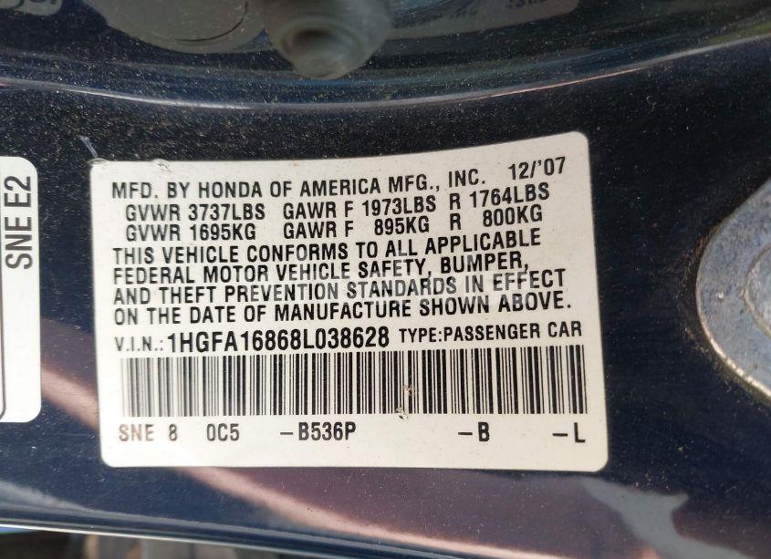 Photo 9 of 2008 Honda Civic EX (VIN 1HGFA16868L038628)