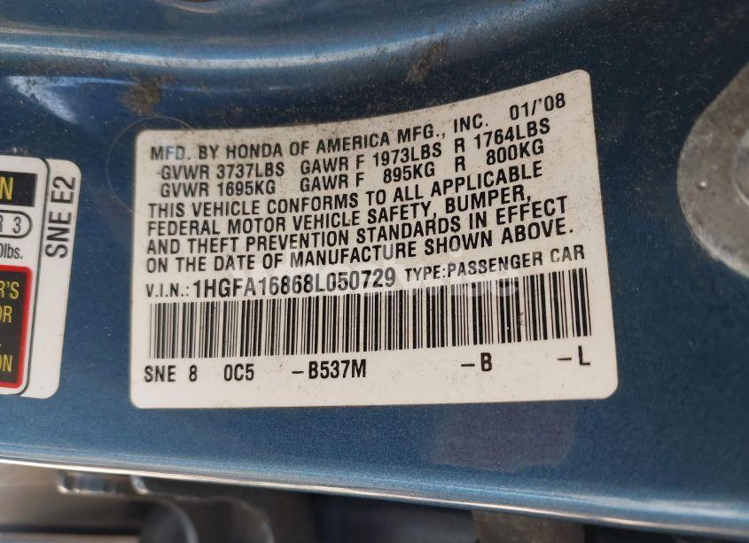 Photo 9 of 2008 Honda Civic EX (VIN 1HGFA16868L050729)