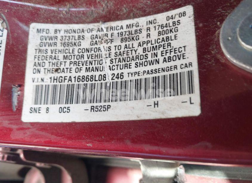 Photo 9 of 2008 Honda Civic EX (VIN 1HGFA16868L087246)