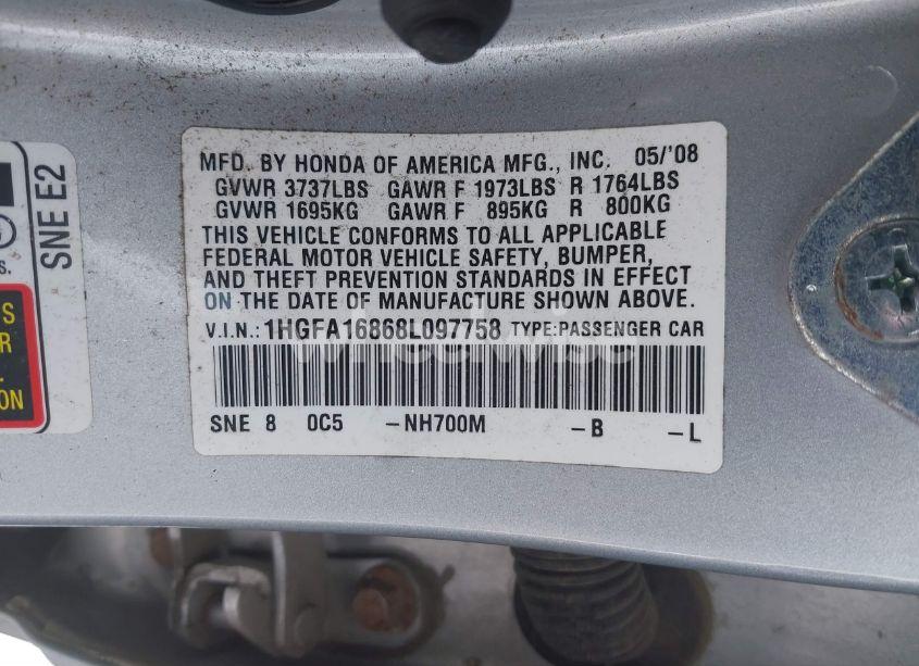 Photo 9 of 2008 Honda Civic EX (VIN 1HGFA16868L097758)