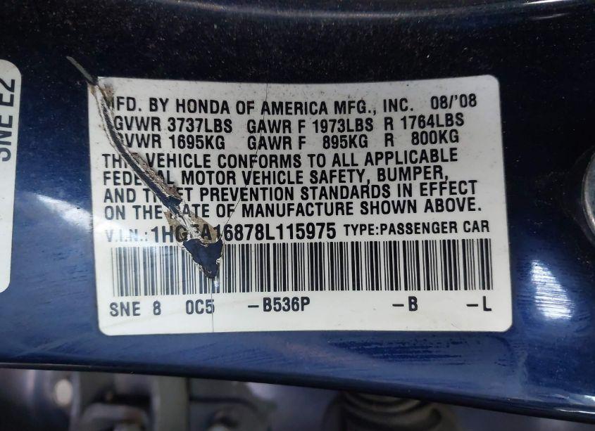 Photo 9 of 2008 Honda Civic EX (VIN 1HGFA16878L115975)