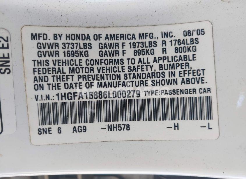 Photo 9 of 2006 Honda Civic EX (VIN 1HGFA16886L000279)