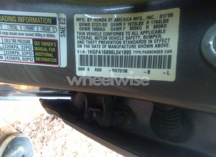 Photo 9 of 2006 Honda Civic EX (VIN 1HGFA16886L041995)