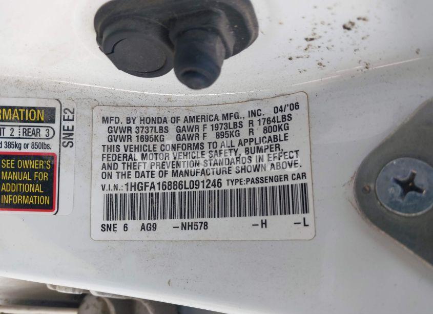 Photo 9 of 2006 Honda Civic EX (VIN 1HGFA16886L091246)