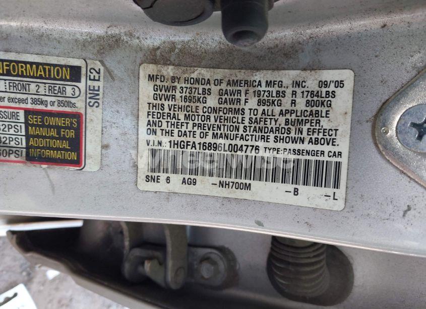 Photo 9 of 2006 Honda Civic EX (VIN 1HGFA16896L004776)