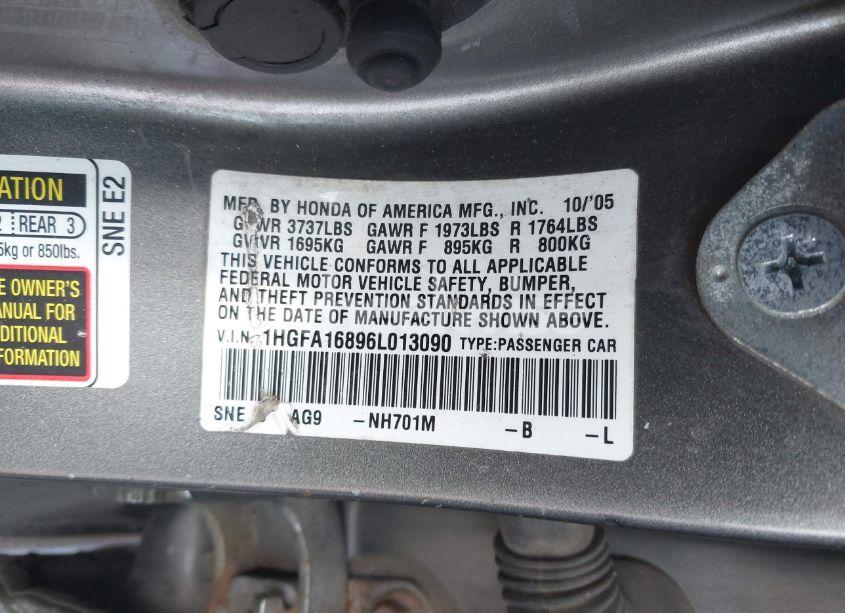 Photo 9 of 2006 Honda Civic EX (VIN 1HGFA16896L013090)