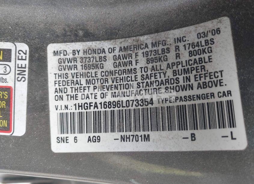 Photo 9 of 2006 Honda Civic EX (VIN 1HGFA16896L073354)