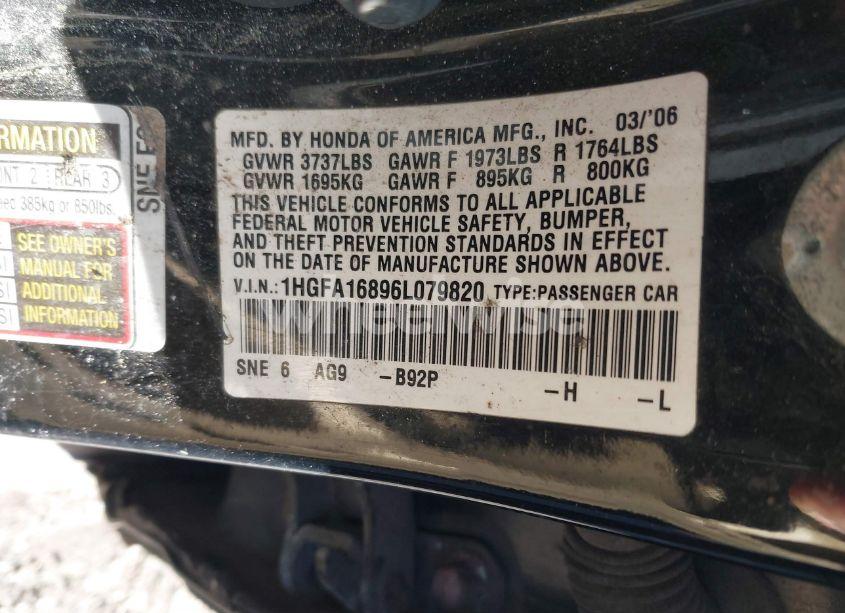 Photo 9 of 2006 Honda Civic EX (VIN 1HGFA16896L079820)