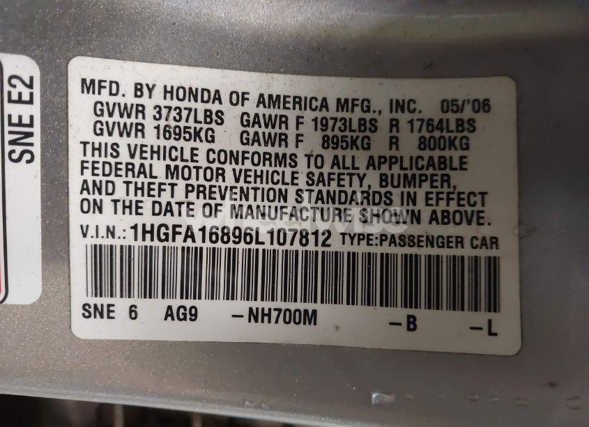 Photo 9 of 2006 Honda Civic EX (VIN 1HGFA16896L107812)