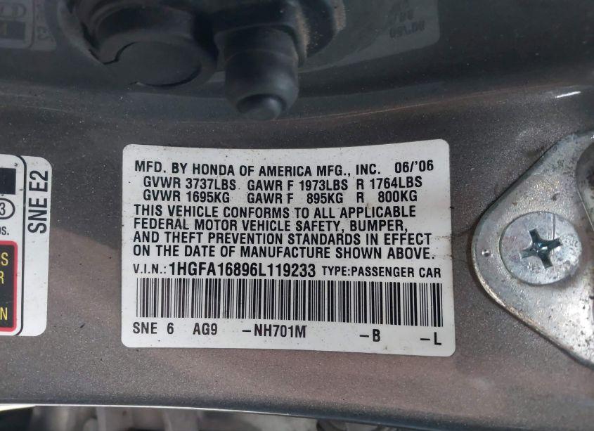 Photo 9 of 2006 Honda Civic EX (VIN 1HGFA16896L119233)