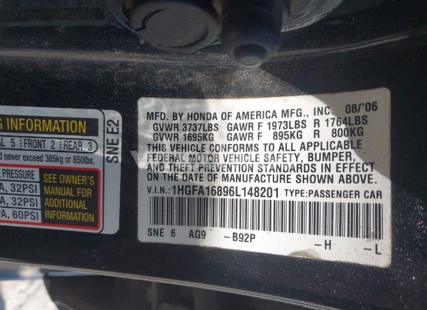 Photo 9 of 2006 Honda Civic EX (VIN 1HGFA16896L148201)