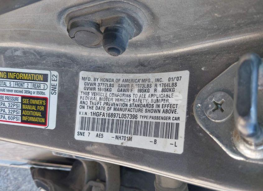 Photo 9 of 2007 Honda Civic EX (VIN 1HGFA16897L057396)