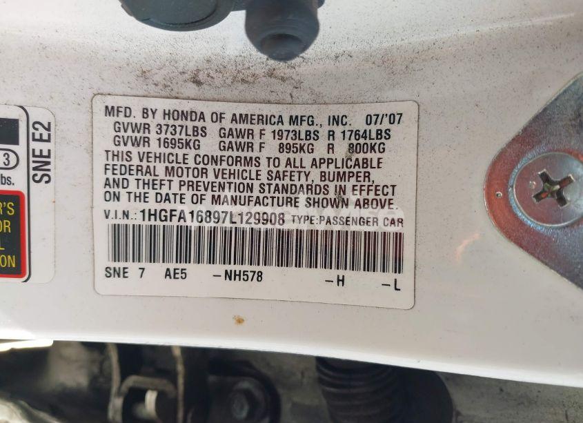 Photo 9 of 2007 Honda Civic EX (VIN 1HGFA16897L129908)