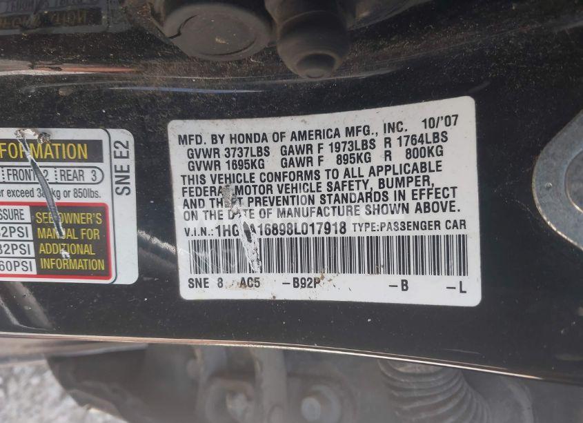 Photo 9 of 2008 Honda Civic EX (VIN 1HGFA16898L017918)