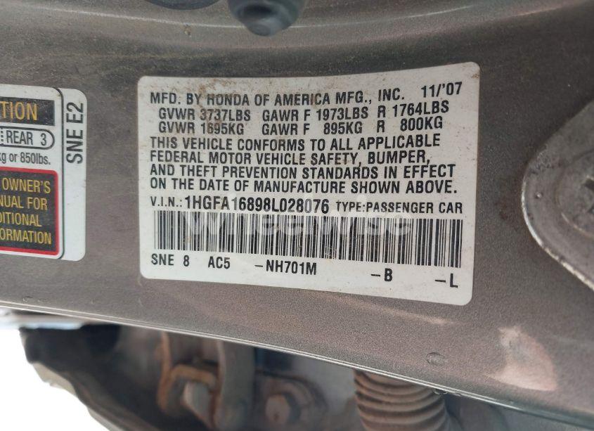 Photo 9 of 2008 Honda Civic EX (VIN 1HGFA16898L028076)