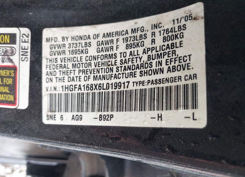 Photo 9 of 2006 Honda Civic EX (VIN 1HGFA168X6L019917)