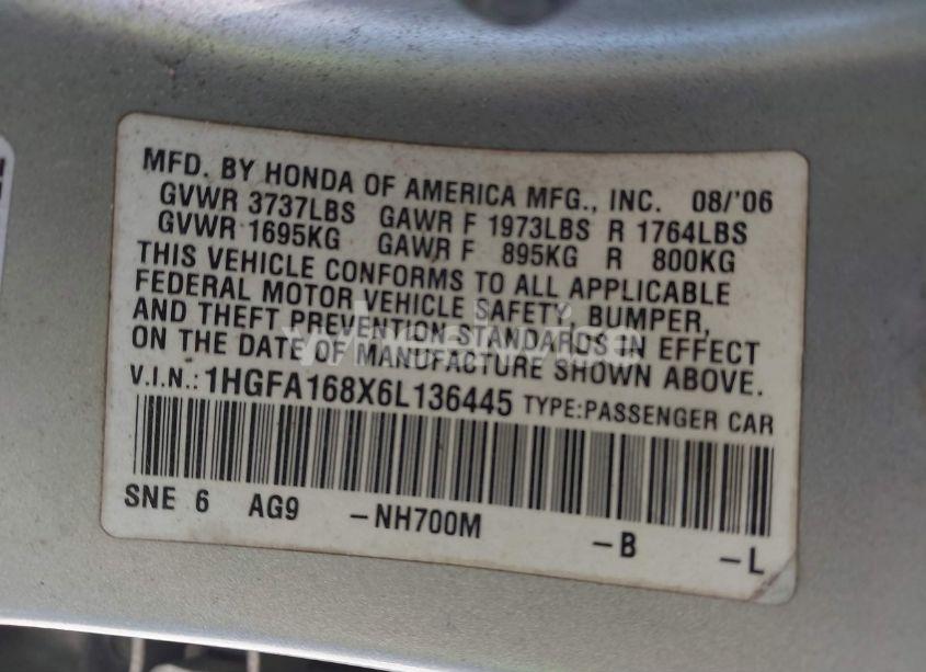 Photo 9 of 2006 Honda Civic EX (VIN 1HGFA168X6L136445)