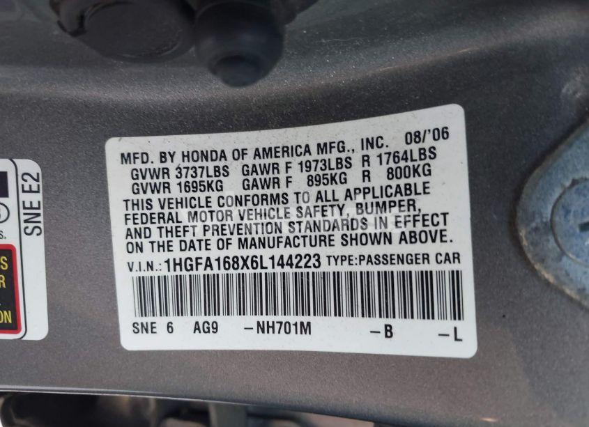 Photo 9 of 2006 Honda Civic EX (VIN 1HGFA168X6L144223)