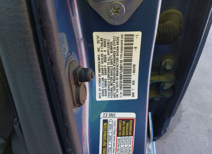 Photo 9 of 2007 Honda Civic EX (VIN 1HGFA168X7L090116)