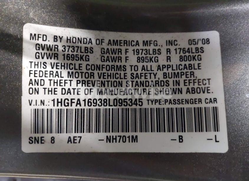Photo 9 of 2008 Honda Civic EX-L (VIN 1HGFA16938L095345)