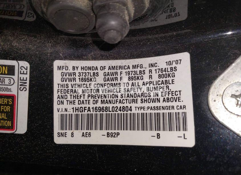 Photo 9 of 2008 Honda Civic EX-L (VIN 1HGFA16968L024804)