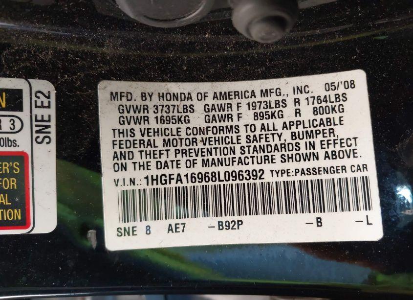 Photo 9 of 2008 Honda Civic EX-L (VIN 1HGFA16968L096392)
