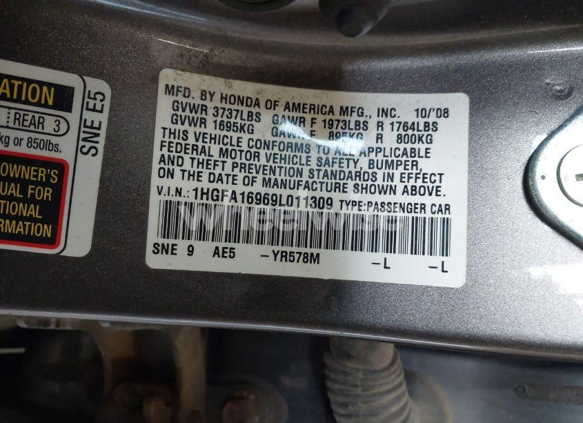 Photo 9 of 2009 Honda Civic EX-L (VIN 1HGFA16969L011309)