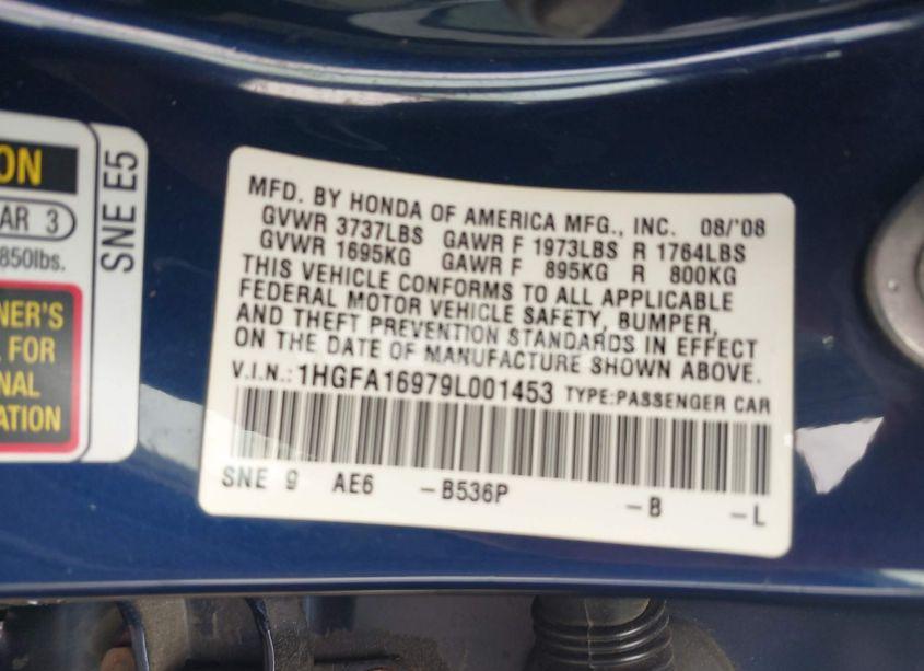 Photo 9 of 2009 Honda Civic EX-L (VIN 1HGFA16979L001453)