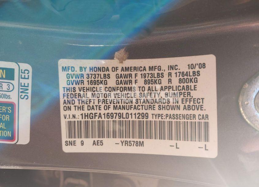 Photo 9 of 2009 Honda Civic EX-L (VIN 1HGFA16979L011299)