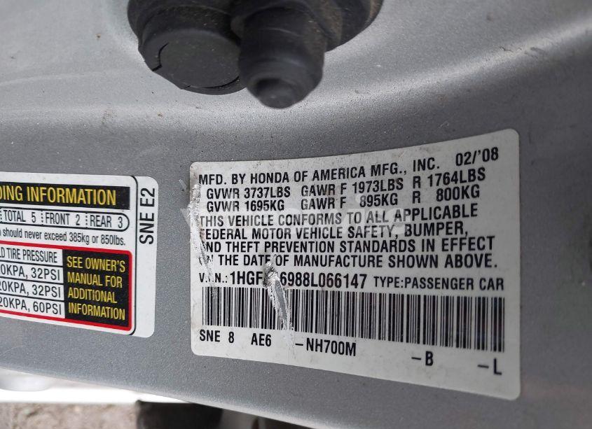 Photo 9 of 2008 Honda Civic EX-L (VIN 1HGFA16988L066147)