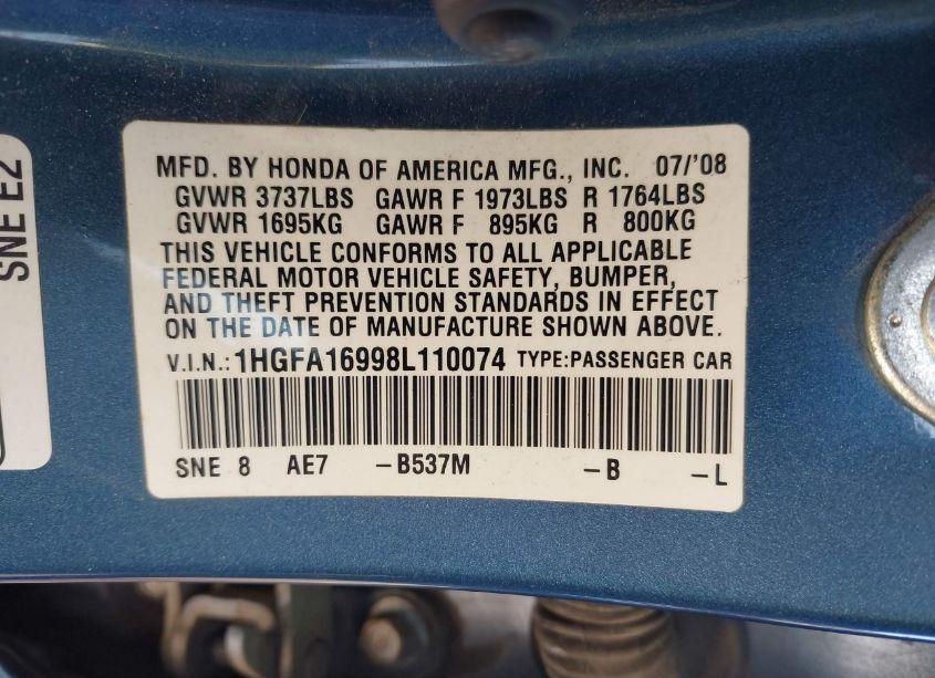 Photo 9 of 2008 Honda Civic EX-L (VIN 1HGFA16998L110074)