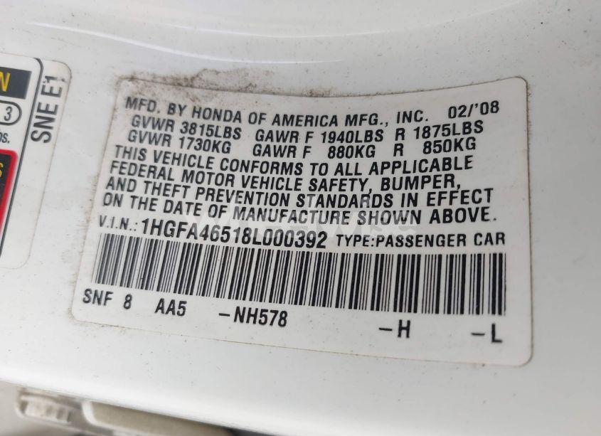Photo 9 of 2008 Honda Civic GX (VIN 1HGFA46518L000392)