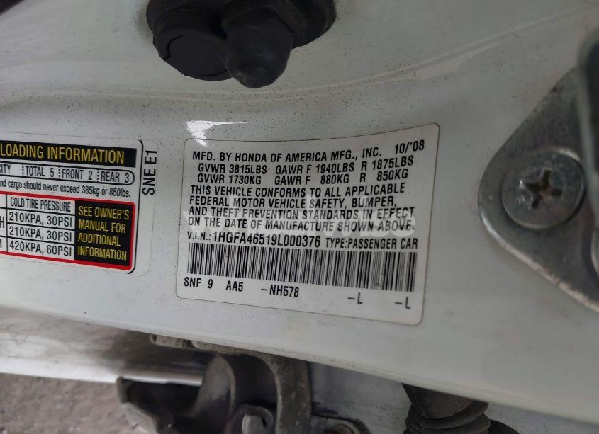 Photo 9 of 2009 Honda Civic GX (VIN 1HGFA46519L000376)