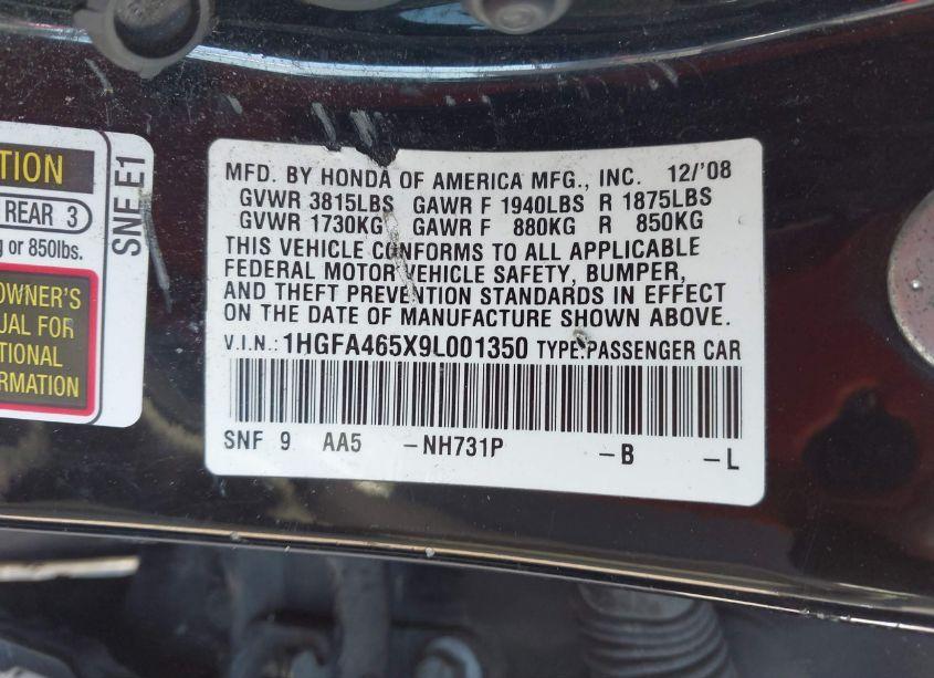 Photo 9 of 2009 Honda Civic GX (VIN 1HGFA465X9L001350)