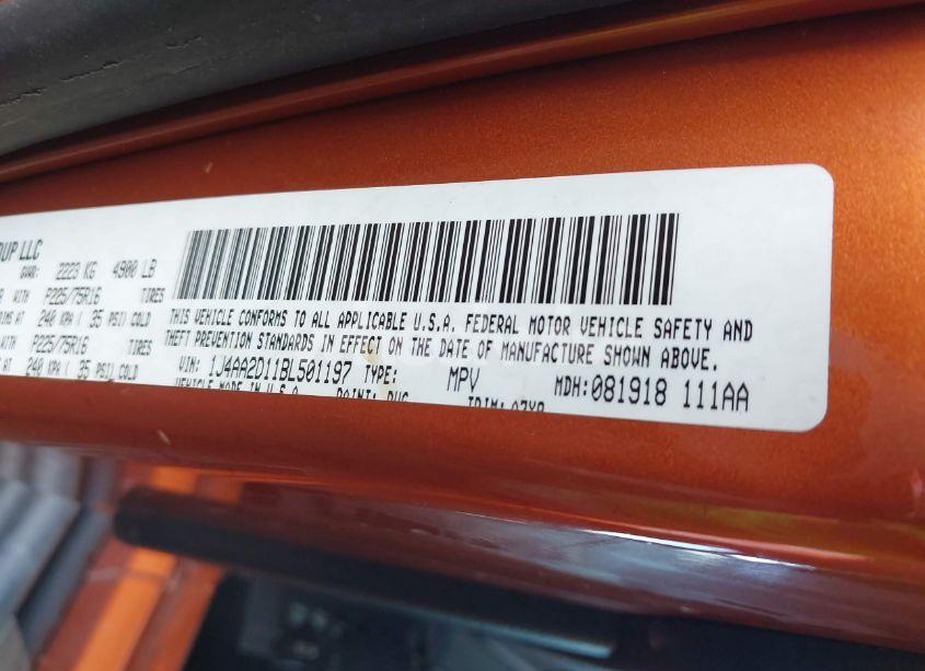 Photo 9 of 2011 Jeep Wrangler SPORT (VIN 1J4AA2D11BL501197)