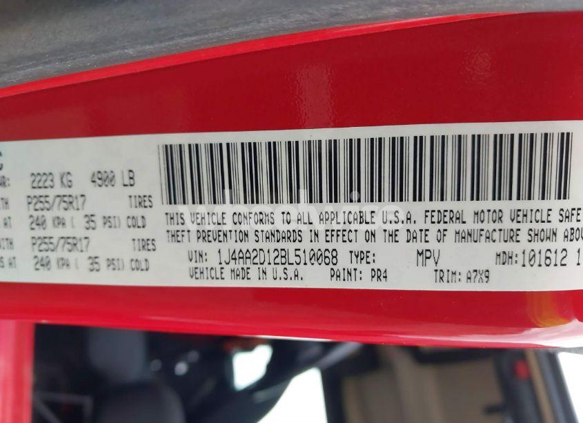 Photo 9 of 2011 Jeep Wrangler SPORT (VIN 1J4AA2D12BL510068)