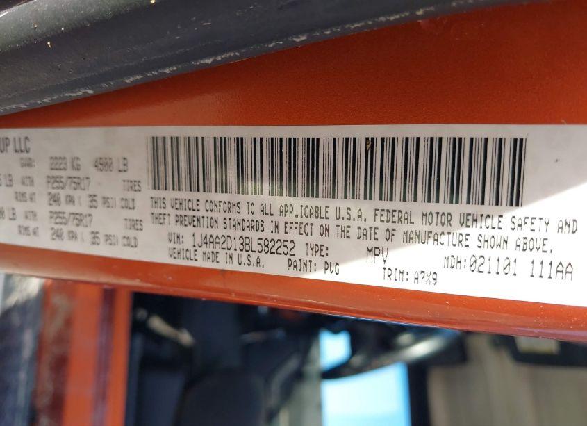 Photo 9 of 2011 Jeep Wrangler SPORT (VIN 1J4AA2D13BL582252)