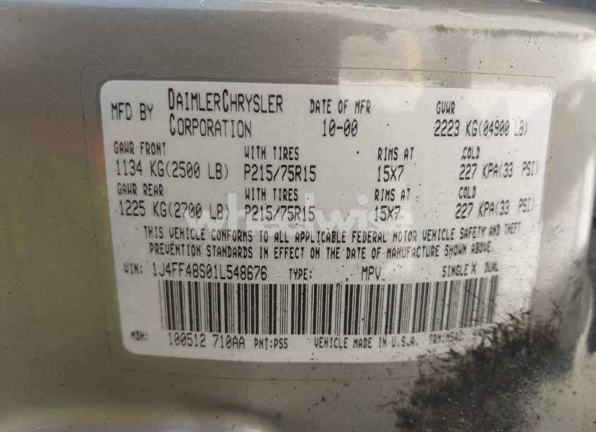 Photo 9 of 2001 Jeep Cherokee SPORT (VIN 1J4FF48S01L548676)