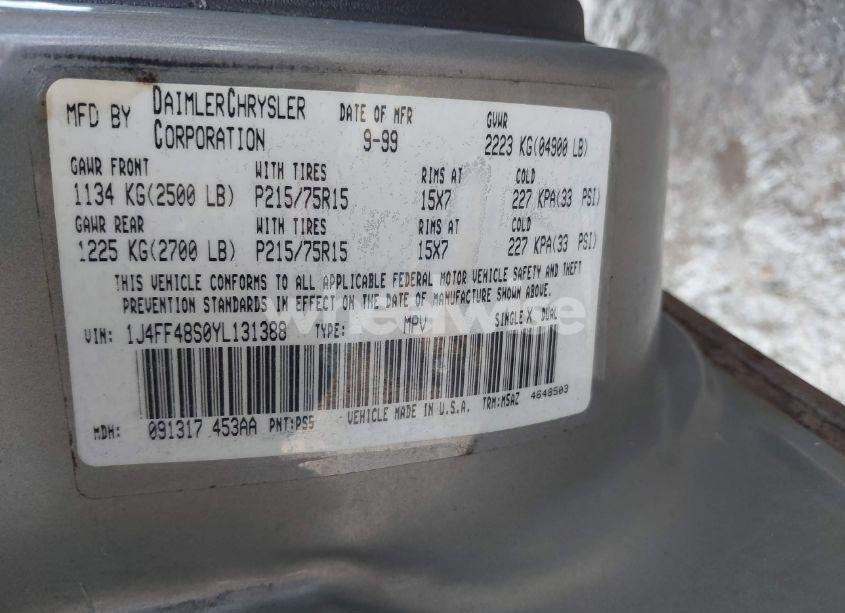 Photo 9 of 2000 Jeep Cherokee SPORT (VIN 1J4FF48S0YL131388)